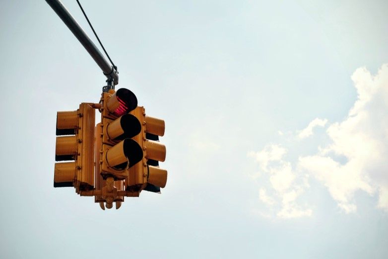 fourway stoplight at an intersection